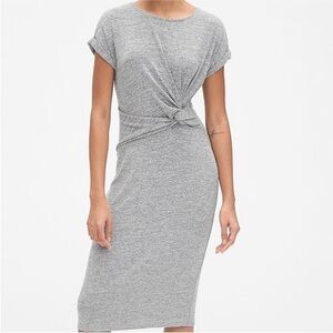 🆕 Gap Softspun Short Sleeve Twist Knot Midi Dress Grey Sz Small